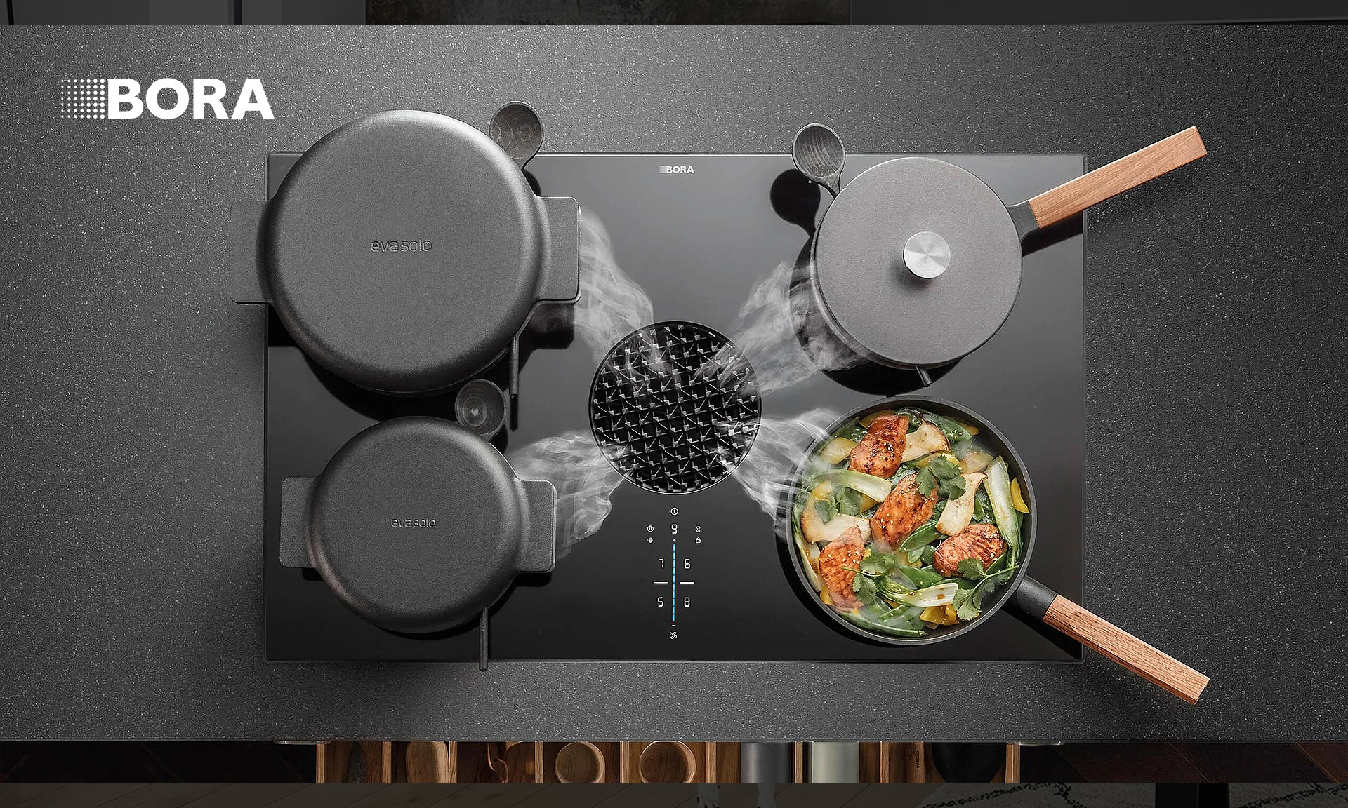 BORA X PURE – PLAQUE DE CUISSON AVEC HOTTE INTÉGRÉE, Meubles Patrigeon